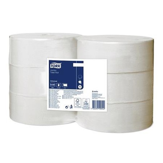 Toaletný papier, T1 systém, 2-vrstvový, priemer: 26 cm, Universal "Jumbo", biela