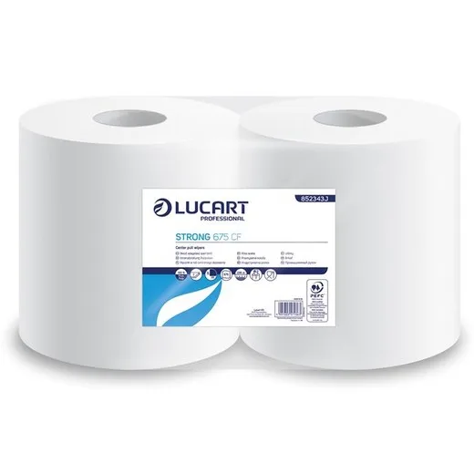 Papierové utierky, kotúčové, vnútorné dávkovanie, 2-vrstvové, LUCART "Strong 675 CF", biela