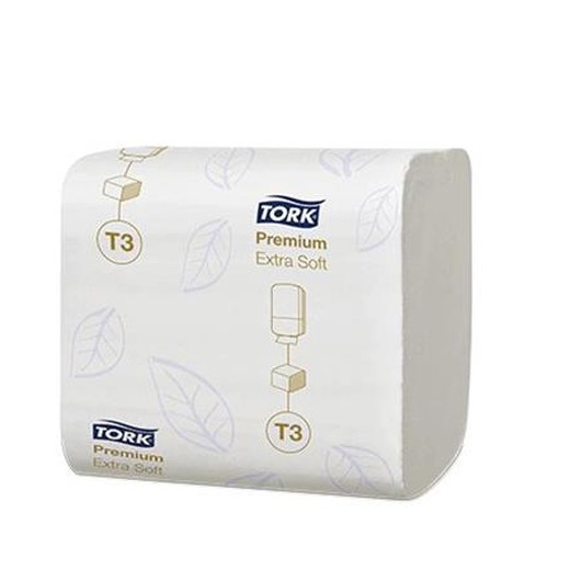 Toaletný papier, T3 systém, 2-vrstvový, Premium, TORK "Extra Soft Folded", biela