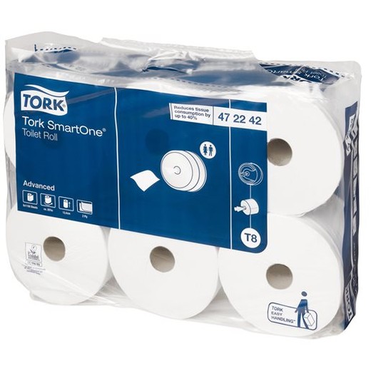 Toaletný papier, T8 systém , 2-vrstvový, priemer: 19,9 cm, TORK "SmartOne®", biela