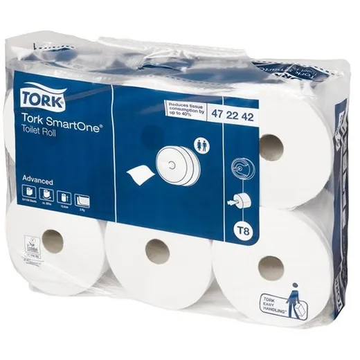 Toaletný papier, T8 systém , 2-vrstvový, priemer: 19,9 cm, TORK "SmartOne®", biela