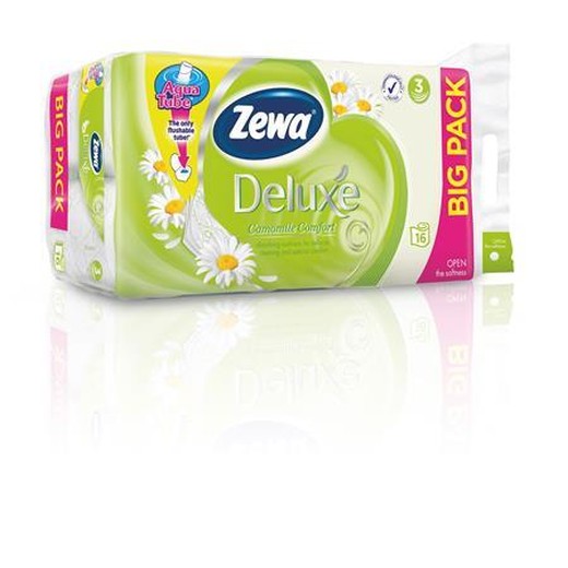 Toaletný papier, 3-vrstvový, 16 kotúčov, ZEWA "Deluxe", kamilka