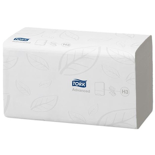 Papierové utierky, Z ohyb, 2 vrstvové, 250 listov, H3 systém, Advanced, TORK "Singlefold", biele