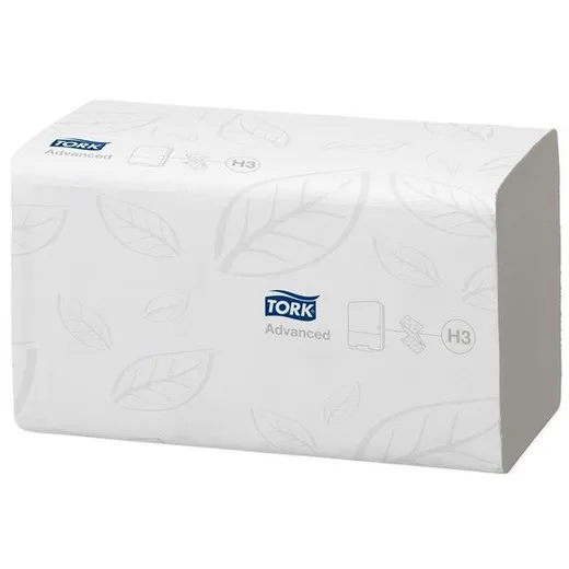 Papierové utierky, Z ohyb, 2 vrstvové, 250 listov, H3 systém, Advanced, TORK "Singlefold", biele