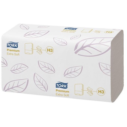 Papierové utierky, Z ohyb, 2-vrstvové, H3 systém, Premium, TORK "Extra Soft Singlefold", biele