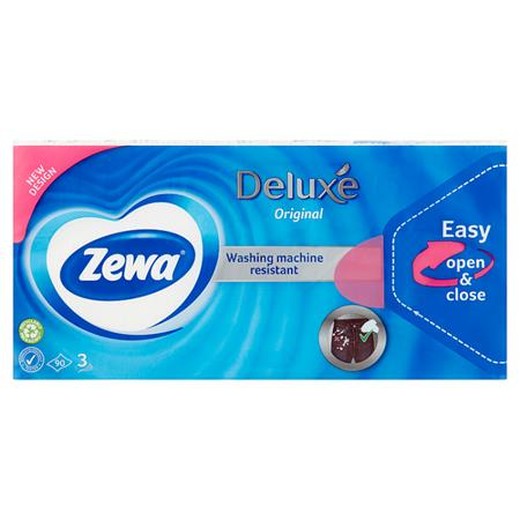 Papierové vreckovky, 3-vrstvové, 90 ks, ZEWA "Delux", bez vône