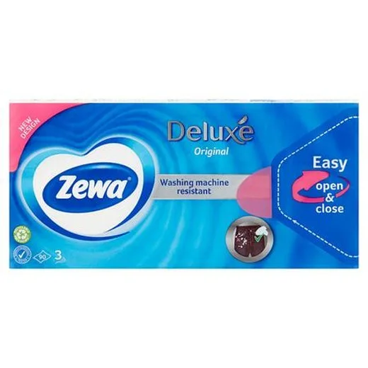 Papierové vreckovky, 3-vrstvové, 90 ks, ZEWA "Delux", bez vône