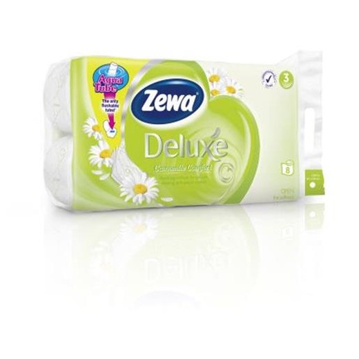 Toaletný papier, 3-vrstvový, malý kotúč, 8 kotúčov, ZEWA "Deluxe", kamilka