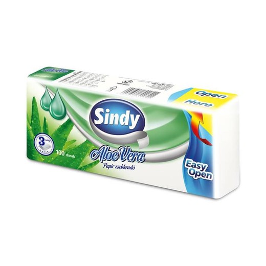 Papierové vreckovky, 3-vrstvové, 100 ks balenie, "Sindy", aloe vera