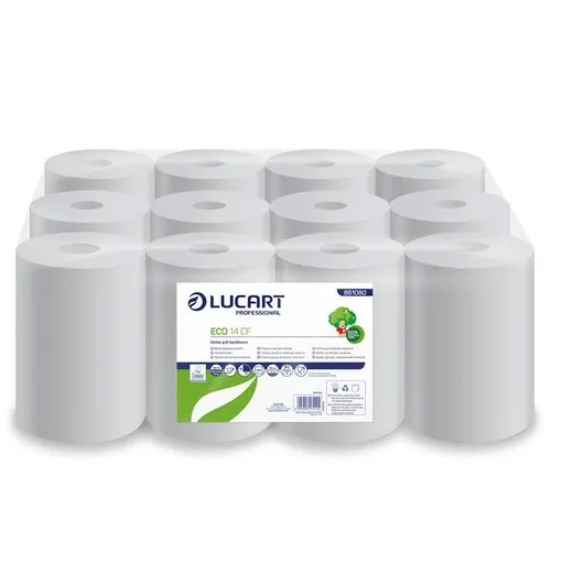 Papierové utierky, kotúčové, 2-vrstvové, LUCART "Eco CF 14", biela