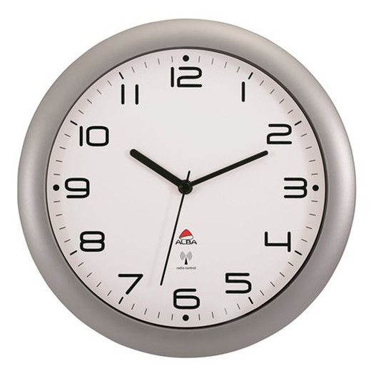 Nástenné hodiny, riadené rádiovým signálom, 30 cm, ALBA "Hornewrc", strieborná