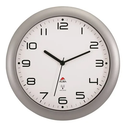 Nástenné hodiny, riadené rádiovým signálom, 30 cm, ALBA "Hornewrc", strieborná