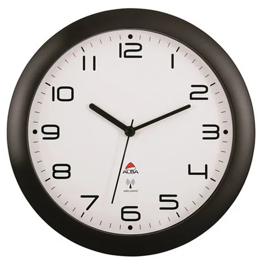 Nástenné hodiny, riadené rádiovým signálom, 30 cm, ALBA "Hornewrc", čierna