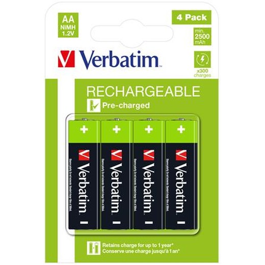Nabíjateľná batéria, AA tužková, 4x2500 mAh, VERBATIM