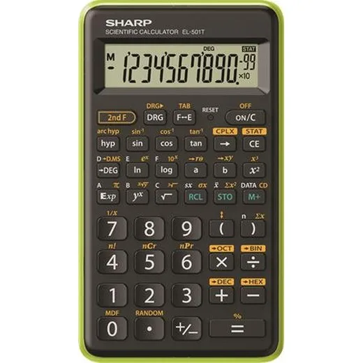 Kalkulačka, vedecká, 146 funkcií, SHARP "EL-501TBGR", čierna-zelená