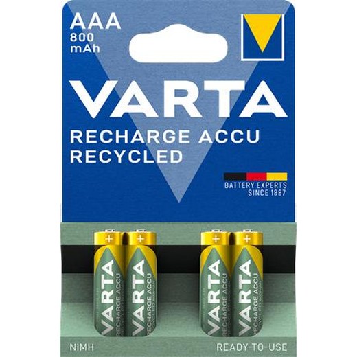 Nabíjateľná batéria, AAA mikrotužková, recyklovaná, 4x800 mAh, VARTA