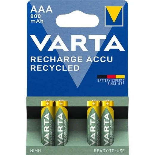 Nabíjateľná batéria, AAA mikrotužková, recyklovaná, 4x800 mAh, VARTA