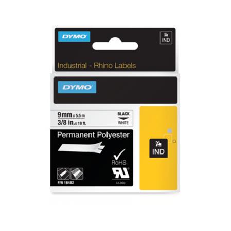Páska do štítkovača, odolný polyester, 9 mm x 5,5 m,  DYMO "Rhino", biela-čierna