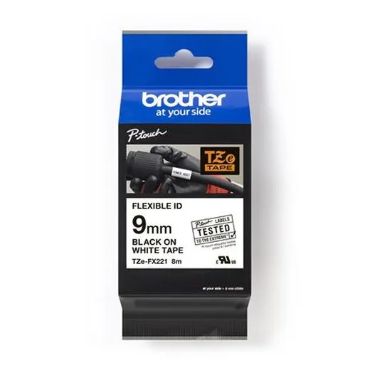 Páska do štítkovačov, flexibilná ID, 9 mm x 8 m, BROTHER, biela-čierna