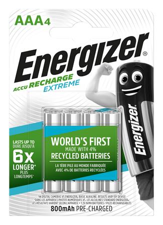 Nabíjateľné batérie. AAA (mikrotužkové), 4×800 mAh, prednabité, ENERGIZER "Extreme"