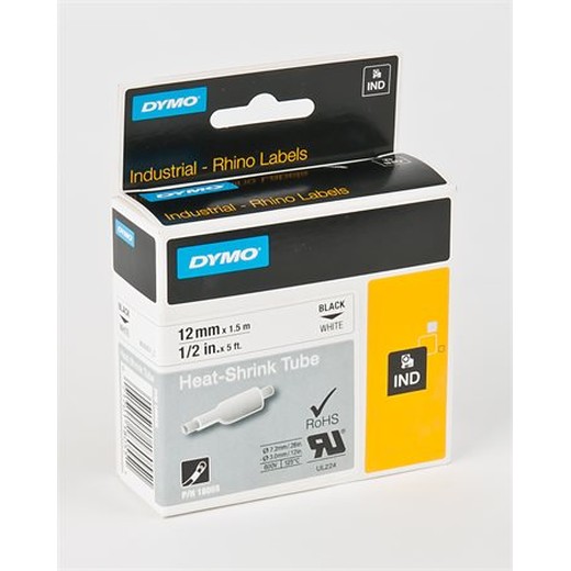 Zmršťovacia bužírka, pre štítkovače, 12 mm x 1,5 m, DYMO "Rhino", biela/čierna