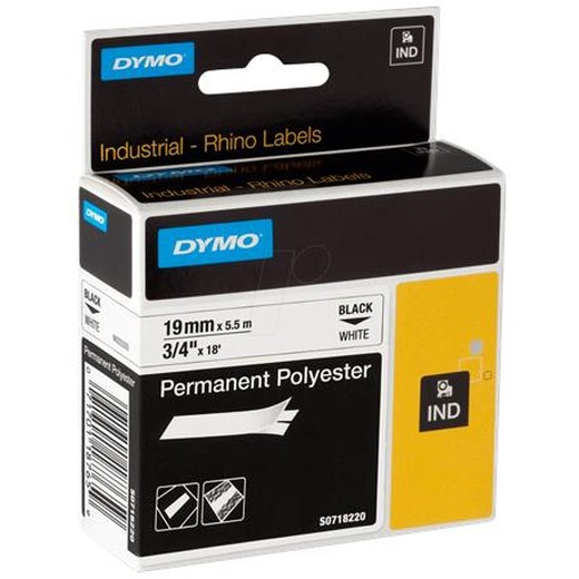 Páska do štítkovača, odolný polyester, 19 mm x 5,5 m, DYMO "Rhino", biela-čierna