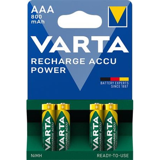 Nabíjateľná batéria, AAA, mikrotužková, 4x800 mAh, prednabitá, VARTA "Power"