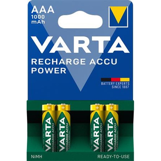 Nabíjateľná batéria, AAA, mikrotužková, 4x1000 mAh, prednabitá, VARTA "Power"