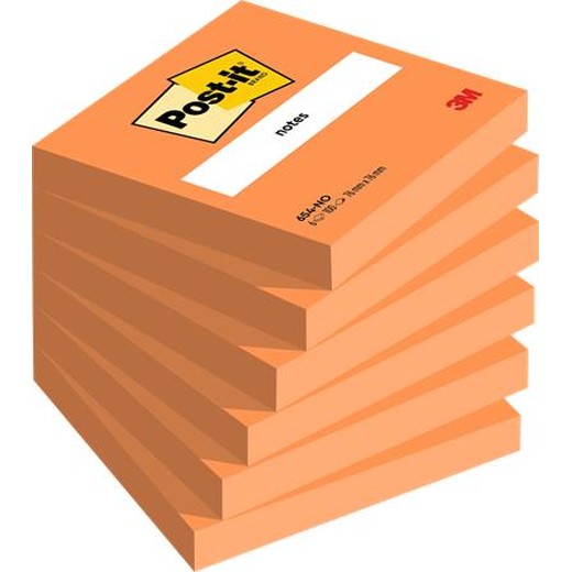Samolepiaci poznámkový blok, 76x76 mm, 6x100 listov, 3M POST-IT, oranžová