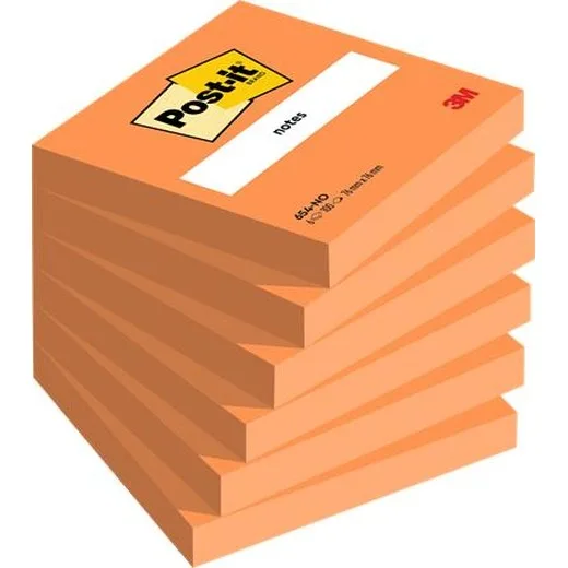 Samolepiaci poznámkový blok, 76x76 mm, 6x100 listov, 3M POST-IT, oranžová