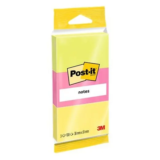 Samolepiaci bloček, 38x51 mm, 3x100 listový, 3M POSTIT, neónové farby
