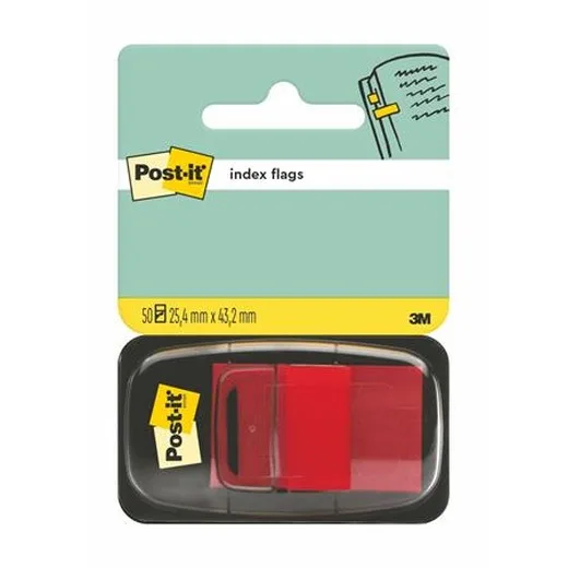Záložka, plastová, 50 listov, 25x43 mm, 3M POSTIT, červená