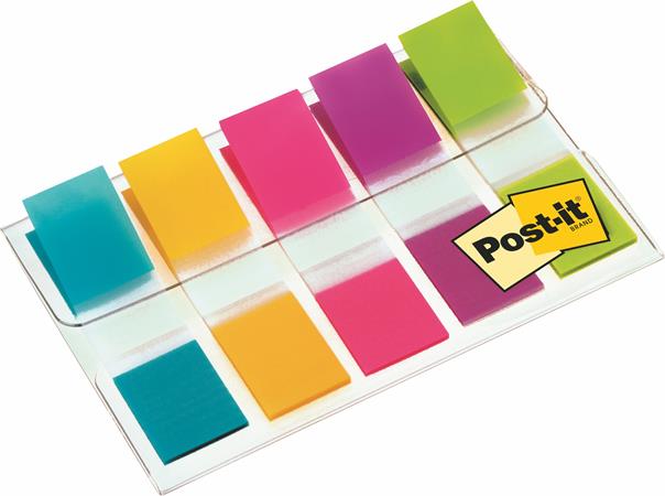 Záložka, plastová, 5x20 listov, 12x43 mm, 3M POSTIT, mix farieb