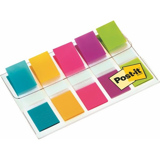 Záložka, plastová, 5x20 listov, 12x43 mm, 3M POSTIT, mix farieb
