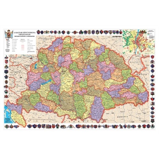 Podložka na stôl, obojstranná,"Szent Korona országai/Történeti emlékek - Historická mapa Maďarska/Pamiatky "výrobok v MJ