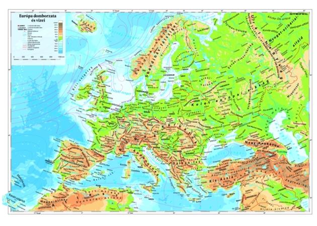 Podložka na stôl, obojstranná, STIEFEL "Európa dombozata/ Reliéfna mapa Európy" - výrobok v MJ