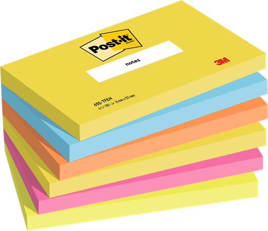 Samolepiaci bloček, 76x127 mm, 6x100 listov, 3M POSTIT, energické farby