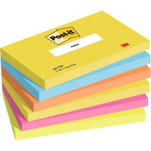 Samolepiaci bloček, 76x127 mm, 6x100  listov, 3M POSTIT, energické farby