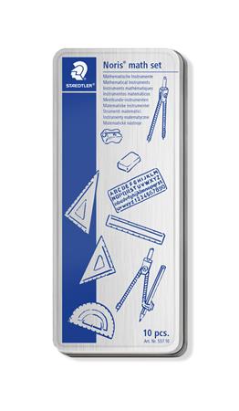 Matematická sada, v kovovej krabičke, 10-kusová, s pravítkom, kružidlom a príslušenstvom, STAEDTLER® "557 10"