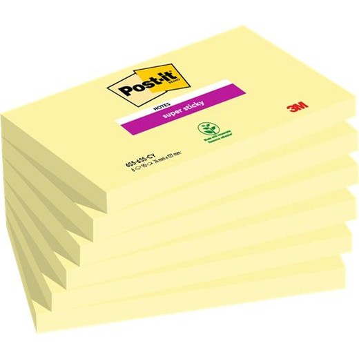 Samolepiaci bloček, 76x127 mm, 6x90 listov, 3M POSTIT "Super Sticky", žltý