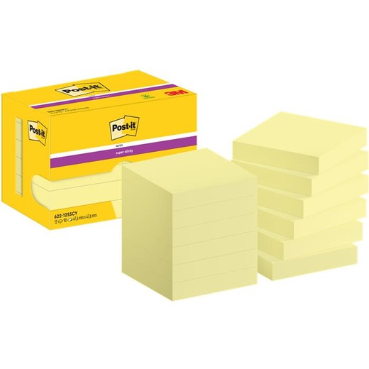 Samolepiaci bloček, 48x48 mm, 12x90 listov, 3M POSTIT "Super Sticky", žltý