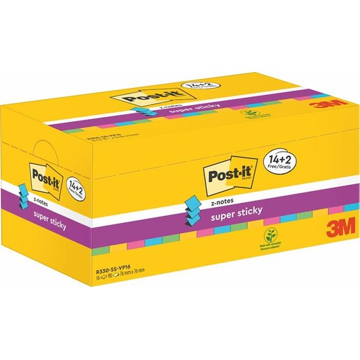 Samolepiaci bloček, "Z", 76x76 mm, 16x90 listov, 3M POSTIT, "Super Sticky", mix farieb