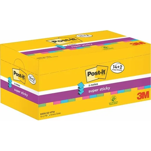 Samolepiaci bloček, "Z", 76x76 mm, 16x90 listov, 3M POSTIT, "Super Sticky", mix farieb