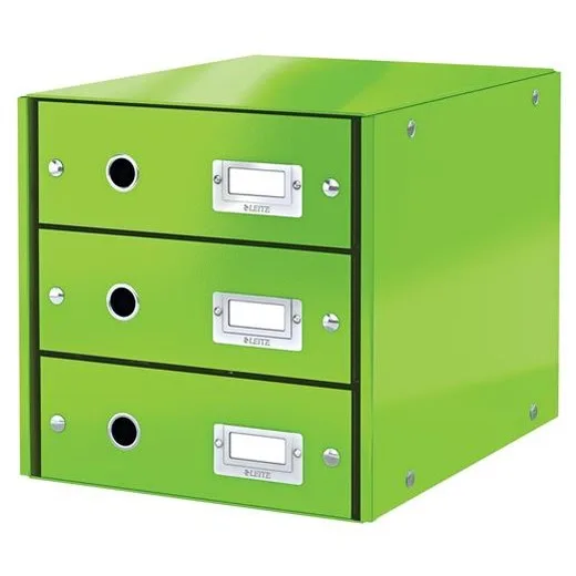 Zásuvkový box, polaminovaný kartón, 3 zásuvky, LEITZ "Click&Store", zelený