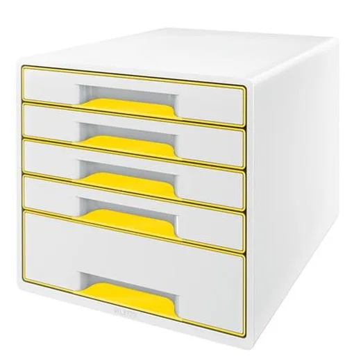 Zásuvkový box, plastový, 5 zásuviek, LEITZ "Wow Cube", biela/žltá