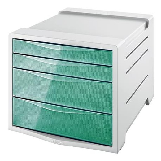 Zásuvkový box na dokumenty, plastový, 4 zásuvky, ESSELTE "Colour`Breeze", priehľadný zelený