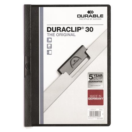 Rýchloviazač, s klipom, A4, DURABLE "DURACLIP® 30", čierny