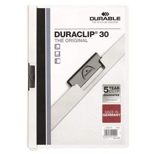 Rýchloviazač, s klipom, A4, DURABLE "DURACLIP® 30", biely