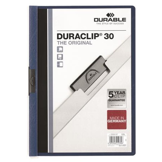 Rýchloviazač, s klipom, A4, DURABLE "DURACLIP® 30", tmavomodrý