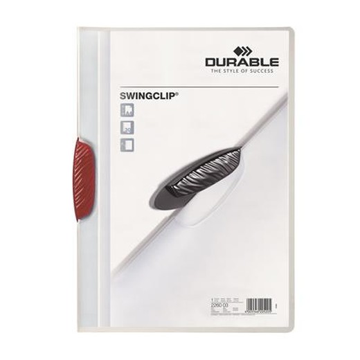 Rýchloviazač, s klipom, A4, DURABLE "Swingclip® 30", červený